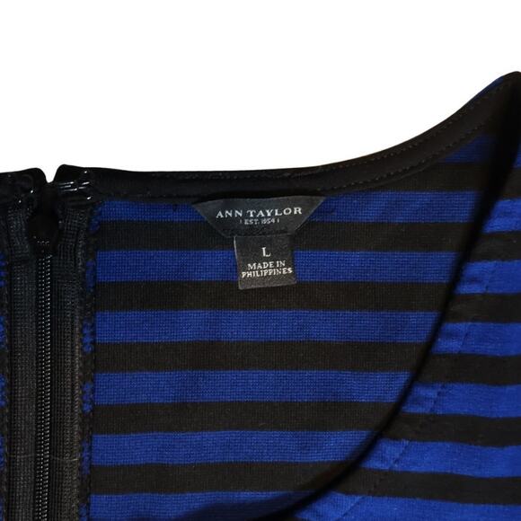 Ann Taylor Navy & Black Preppy Shift Dress Nautical Crew Neck Long Sleeve Sz L - Picture 3 of 12